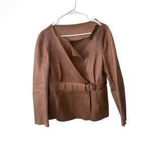 Marni Brown Sheepskin Leather Wrap Jacket Buckle Belt Peplum Montone Size 44